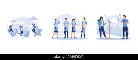best performance, a set of a couple of people quarrel and swear, music, set flat vector modern illustration Stock Vector