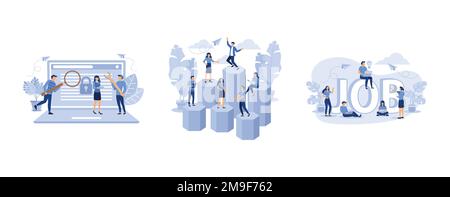 the concept of protecting computer data for a web page, teamwork on performance, job search, set flat vector modern illustration Stock Vector