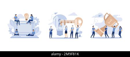 young programmers code the web site on the laptop from the command line, creative concept idea key to success, best score winner prize, set flat vecto Stock Vector