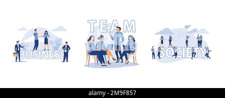 cohesive teamwork in the startup , meeting opinion concept, teamwork, set flat vector modern illustration Stock Vector