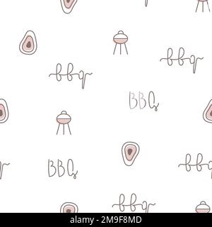 Simple Line bbq vector seamless pattern for cafe, fastfood wrapping paper, menu, web banner. Stock Vector