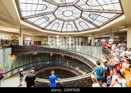 VATICAN CITY, ITALY - JULY 1, 2019: Bramante Staircase in Vatican Museum in the Vatican City. Rome, Italy. The double helix spiral staircase is is the