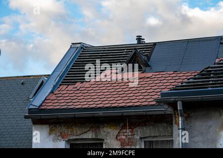 Roof is remade with roof tiles Stock Photo