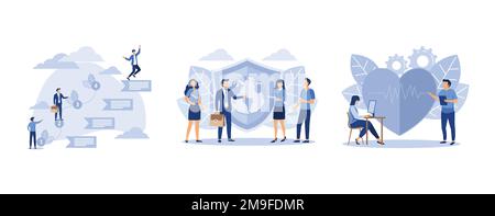 the schedule for the online presentation shows the process of the project, planet earth protected, family doctor, set flat vector modern illustration Stock Vector