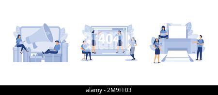 business promotion, error 404, people print documents, set flat vector modern illustration Stock Vector