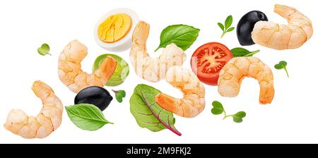 Falling shrimp salad isolated on white background Stock Photo