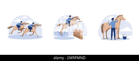 reach the goal, fly jump in career success, cleaning, set flat vector modern illustration Stock Vector