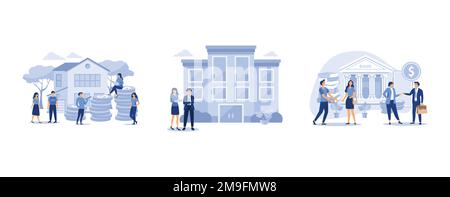 investment management, buying and choosing housing, financial services, set flat vector modern illustration Stock Vector