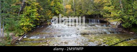 Waterfall in a forest, Au Train Falls, Munising, Alger County, Upper Peninsula, Michigan, USA Stock Photo