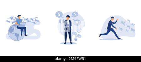 prepare a business project start up, the company is engaged in the joint construction and the cultivation of cash profits, Man running after cash mone Stock Vector