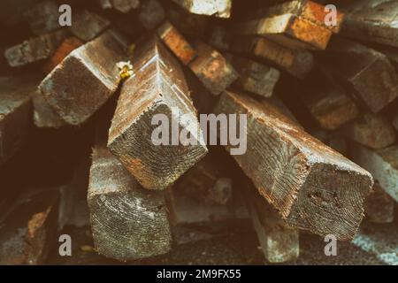 Stacked Pieces Of Old Plank Used In Construction Stock Photo