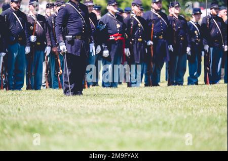 The Confederate soldiers at the Civil War muster in Jackson, Michigan. Stock Photo