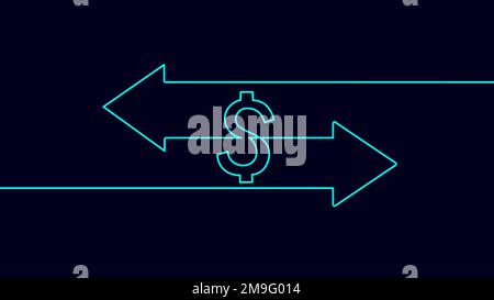 One line continuous money exchange arrows symbol concept. Finance online banking finance system. Digital cyber currency pointer vector illustration Stock Vector