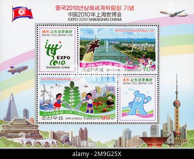 2010 North Korea stamp set.  World Exhibition EXPO 2010, Shanghai Stock Photo