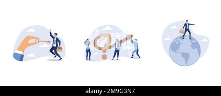 Coaching or training to unlock employee true potential and achieve career success, teamwork to solve business problem, global business vision, set fla Stock Vector