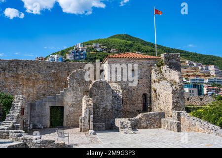 Ruins of the Citadel in the old town of Budva on the Adriatic Coast of Montenegro Stock Photo