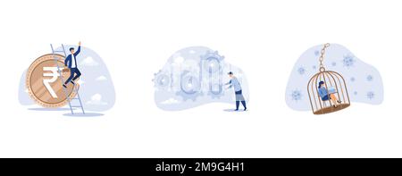India economic or financial vision, business work flow, staying home with self quarantine, set flat vector modern illustration Stock Vector