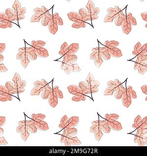 Floral seamless pattern, leaf fig on white background Stock Vector