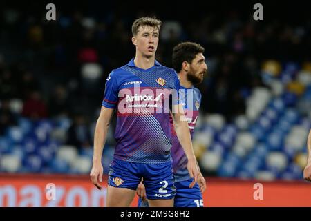Cremonese Scottish defender Jack Hendry looks during the Italy cup football match between SSC Napoli and Cremonese at the Diego Armando Maradona Stadium in Naples, southern Italy, on January 17, 2023. Stock Photo