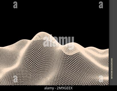 Landscape background. 3D wireframe terrain. Network abstract background. Cyberspace grid. Technology vector illustration. Stock Vector