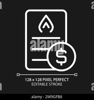 Gas bill pixel perfect white linear icon for dark theme Stock Vector
