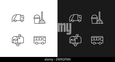Public services pixel perfect linear icons set for dark, light mode Stock Vector