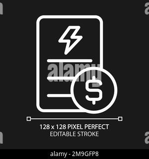 Electricity bill pixel perfect white linear icon for dark theme Stock Vector