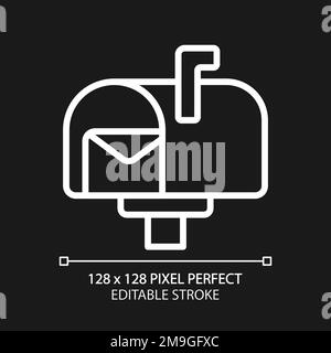 Postal service pixel perfect white linear icon for dark theme Stock Vector
