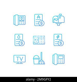 Services and bills pixel perfect gradient linear vector icons set Stock Vector