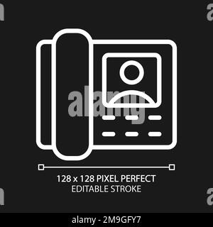 Door phone pixel perfect white linear icon for dark theme Stock Vector