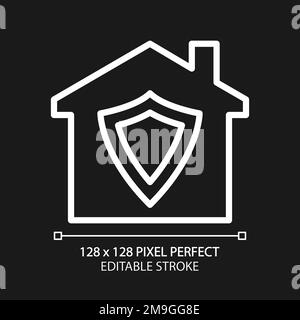 Home security pixel perfect white linear icon for dark theme Stock Vector