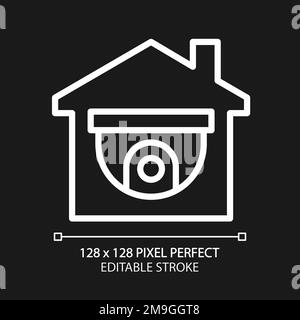 CCTV pixel perfect white linear icon for dark theme Stock Vector