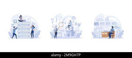 IT profession set. Programmer write software and create code for computer. Coding script for project and app, set flat vector modern illustration Stock Vector