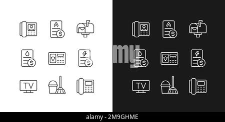 Services and bills pixel perfect linear icons set for dark, light mode Stock Vector