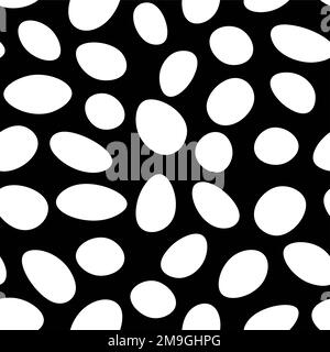 abstract spot pattern. White spots on black background. Dalmatian seamless pattern, spot cow skin texture. Spotted background. Black and white dalmatian animal print.  Stock Photo