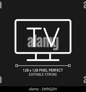 Television pixel perfect white linear icon for dark theme Stock Vector