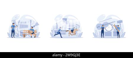 IT profession set. Programmer write software and create code for computer. Coding script for project and app, set flat vector modern illustration Stock Vector