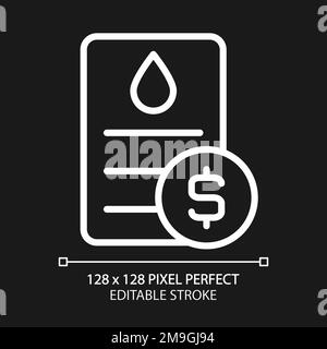 Water bill pixel perfect white linear icon for dark theme Stock Vector