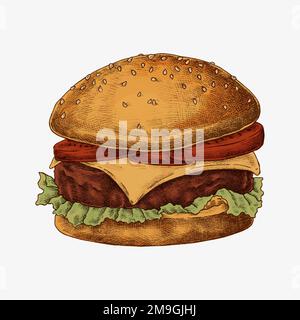 Hand drawn cheese burger vector Stock Vector