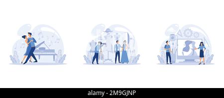 IT profession set. Programmer write software and create code for computer. Coding script for project and app, set flat vector modern illustration Stock Vector