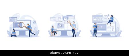 IT profession set. Programmer write software and create code for computer. Coding script for project and app, set flat vector modern illustration Stock Vector