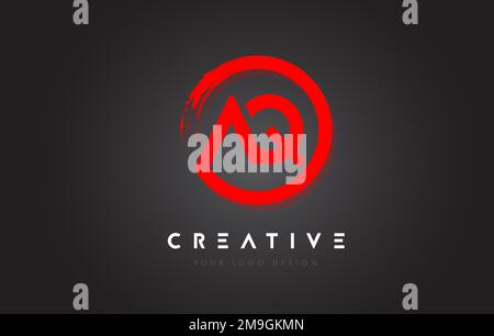 Red AQ Circular Letter Logo with Circle Brush Design and Black Background. Stock Vector