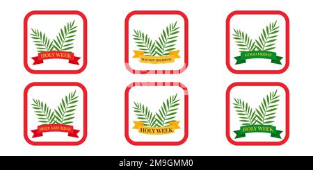 Christian banner Holy Week with a collection of icons about palm branches and ribbons. The concept of Easter and Palm Sunday. flat vector illustration. Vector illustration Stock Vector
