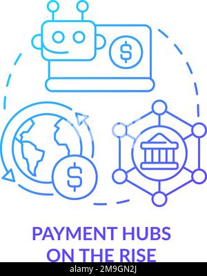Payment hubs on rise blue gradient concept icon Stock Vector