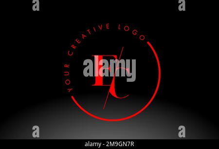 Red EC Letter Logo Design with Creative Intersected and Cutted Serif Font. Stock Vector