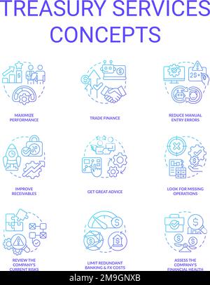 Treasury services blue gradient concept icons set Stock Vector