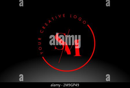 Red SM Letter Logo Design with Creative Intersected and Cutted Serif Font. Stock Vector