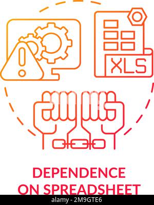 Dependence on spreadsheet red gradient concept icon Stock Vector