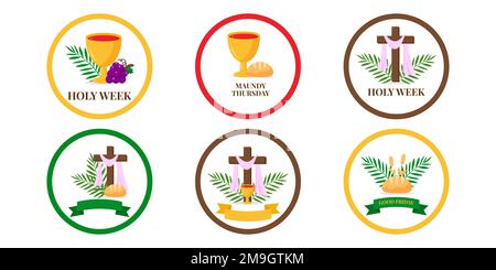 Set of Holy week round icons vector illustration graphic design ...