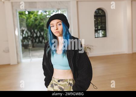Image of caucasian female hip hop dancer in studio Stock Photo